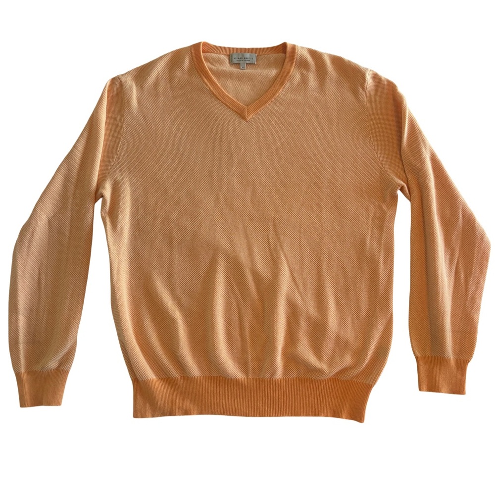 Neiman Marcus Cashmere Cotton Blend Orange V Neck Preppy Business‎ Sweater XL